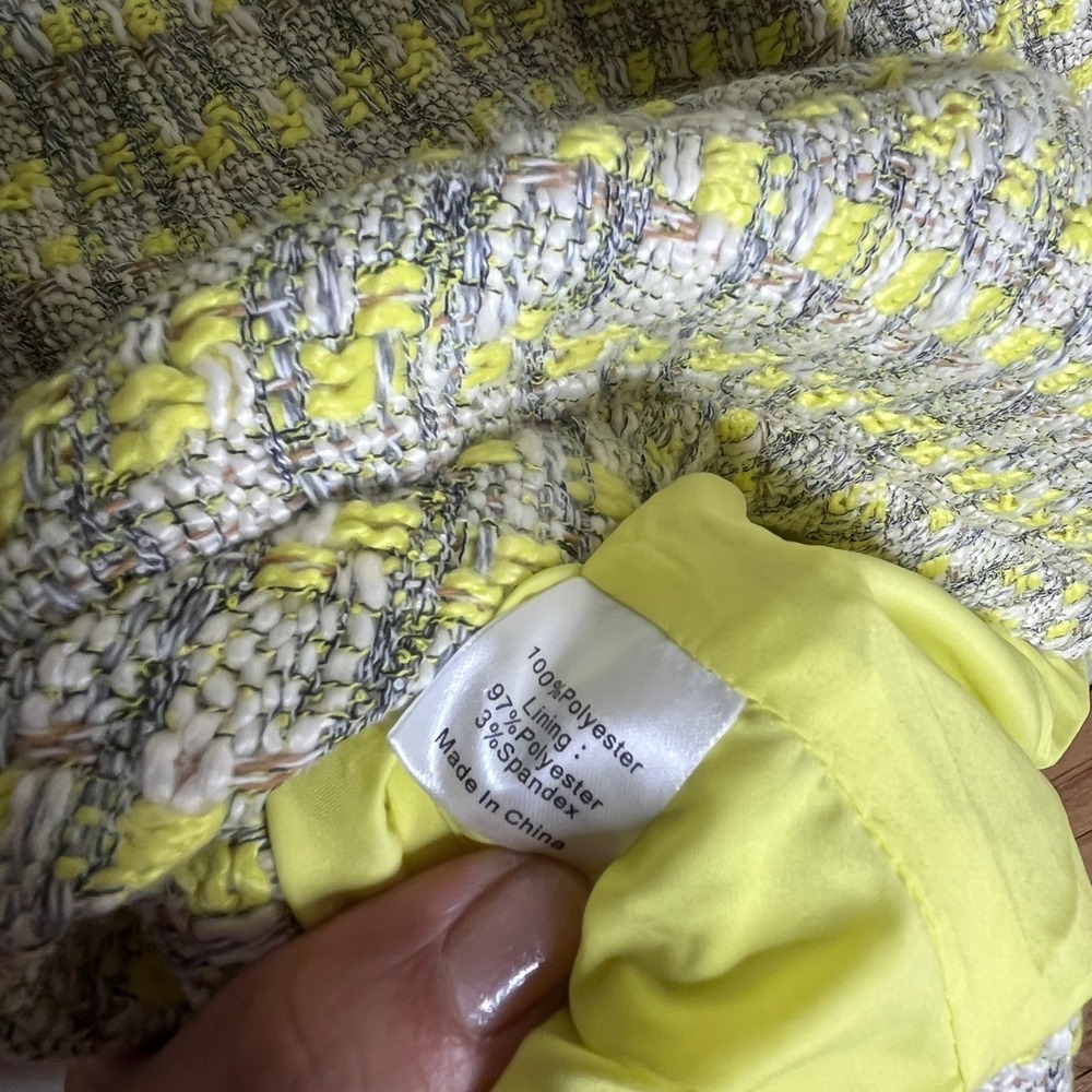 Tuckernuck Yellow and Gray Plaid Tweed V-Neck Mini Dress Long Sleeve Size S - Picture 5 of 8